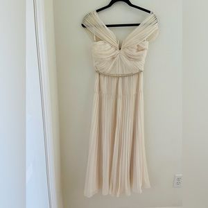 Self Portrait Cream Pleated Chiffon Midi Dress